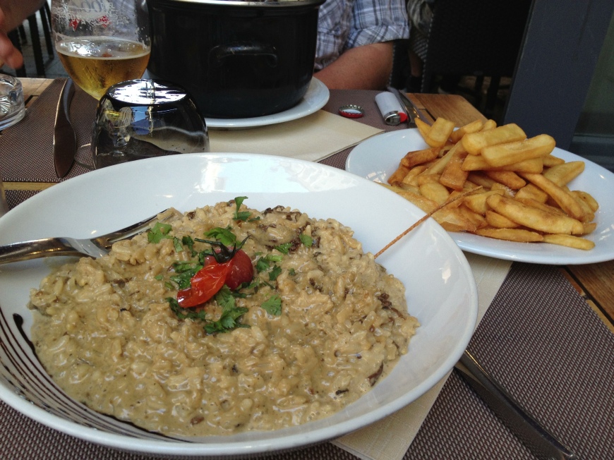 Mushroom Risotto with french fries cooked in olive oil